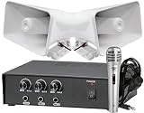 Pyle KTPMSA20HM Pair of 8'' Indoor / Outdoor 65 Watt PA Horn Speakers w/ 50 Watt Power Amplifier & Handheld Microphone