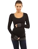 PattyBoutik Mama Trim Scoop Neck Maternity Tunic Top (Black with Gray S)
