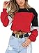 Angashion Womens Sweatshirt-Long Sleeve Drawstring Hem Color Block Crop Top Pullover Tops Red S
