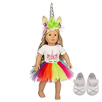 QIANLONG 4 Pcs Dolls Unicorn Mermaid Clothes Set, Including Jumpsuit, Headband, Tutu Skirt, Shoes Accessories for 18 inch Dolls, Best Gift for Girls( Green)