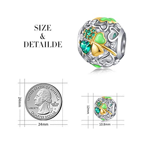 FOREVER QUEEN Lucky Clover Charm Bead 5A Cubic Zirconia 925 Sterling Silver Charms Pendant for Bracelets and Necklace for Women Girls with Elegant Gift Box