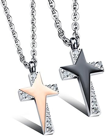 SunnyHouse JewelryHis & Hers Matching Set Titanium Stainless Steel Couple New Cross Pendant Necklace in a Gift Box (A Set)