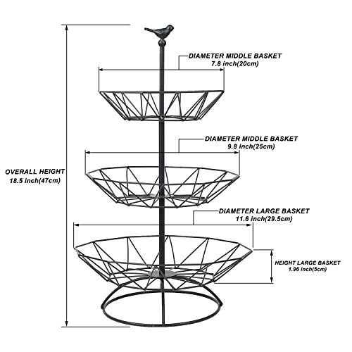 Hossejoy 3-Tier Metal Countertop Fruit Basket Stand Holder Rack-Perfect for Fruit, Vegetables, Snacks, Household Items, and Much More (Black)