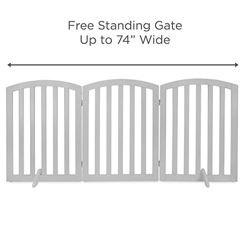 Arf Pets Free Standing Wood Dog Gate, Expands Up to 74" Wide, 31.5" Tall - Bonus Set of Foot Supporters Included – Grey Color (Certified Refurbished)