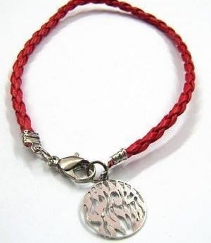 Round Designs Shema Israel Red Lether Kabbalah Bracelet Silver Pendant Evil Eye Hamsa Hand