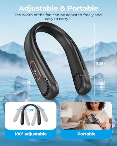 Portable Neck Fan, Bladeless Free Mini Fan with 360° Airflow, Neck Fans USB Rechargeable, 3 Speeds Hands-Free Cooling for Commuting, Travel & Sports - Gift for Men Women, Black