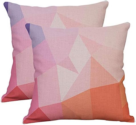 YeeJu Set of 2 Geometric Decorative Throw Pillow Covers Square Cotton Linen Cushion Covers Outdoor Sofa Home Pillow Covers 16x16 Inch