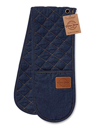 100% Cotton Double Oven Hot Pot Glove Mitt Various Prints (Denim)