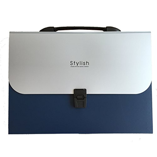 SHUTER Expanding File Folder with handle and insert button with 13 pockets. (Blue)