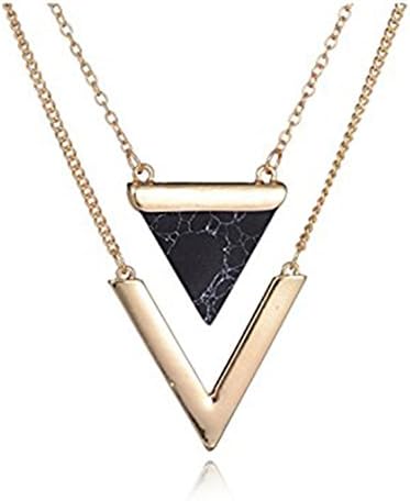 Cyntan Golden Metal Chain Marble Accessory Triangle Stone Necklace