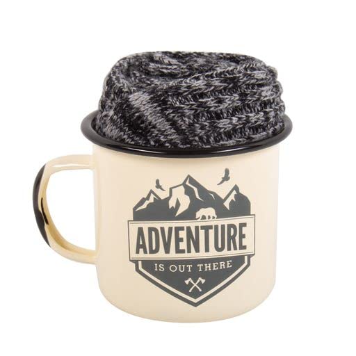 Fizz Creations Campfire Enamel Mug & Thick Socks Gift Set. Camping Mug & Walking Socks Set. Makes Great Camping Accessories Gift for Anyone who Feels at Home in The Great Outdoors. Hiking Socks.