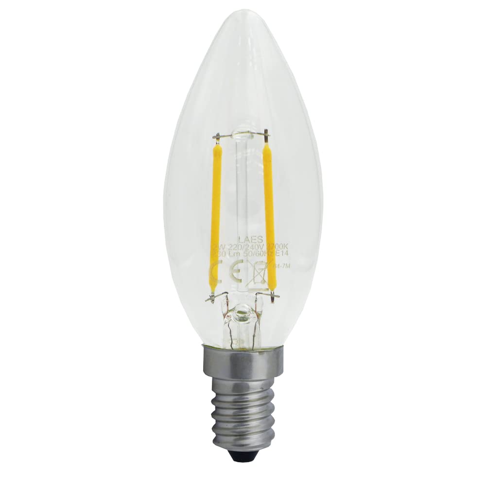 LAES LED Filament Candle Bulb, Crystal, E14, 2 W