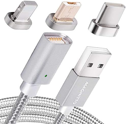 MAGNITTO Multi Charging Cable, Magnetic Multi Charger Adapter 3FT Nylon Braided Universal 3 in 1 Multiple USB Cable Charging Cord Adapter with Type-C, Micro USB Port Connectors for Cell Phones Tablets