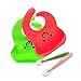 Easy clean Waterproof Silicone Baby Bibs with food catcher and Baby Silicone Spoons BPA Free for baby toddler feeding, set of 2 water proof baby bibs and 2 silicone spoons