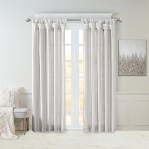 Madison Park Emilia Faux Silk Single Curtain with Privacy Lining, DIY Twist Tab Top, Window Drape for Living Room, Bedroom and Dorm, 50x108, Silver