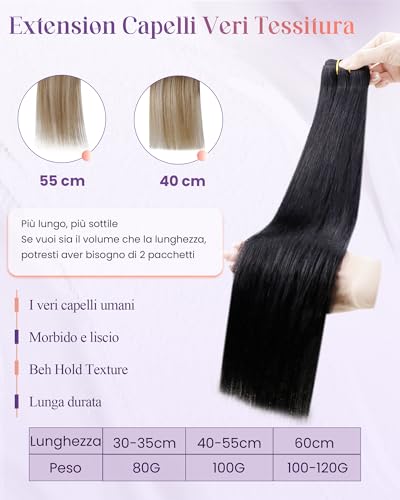 LaaVoo 60cm Real Hair Extensions Black Jet Weft 120g Light Remy Light Weight Length Daily Use #1