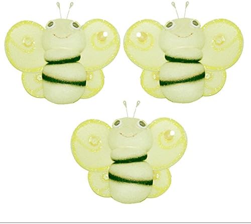 Bumblebee Decor 3" Yellow Mini X-Small Hailey Nylon Mesh Bumble Bees 3 Piece Decorations Set Decorate Baby Nursery Bedroom Girls Room Wall Wedding Birthday Party Shower Crafts Scrapbooks Invitations