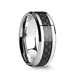 8mm Tungsten Metal Rings Black Carbon Fiber Inlay Wedding Bands Comfort Fit