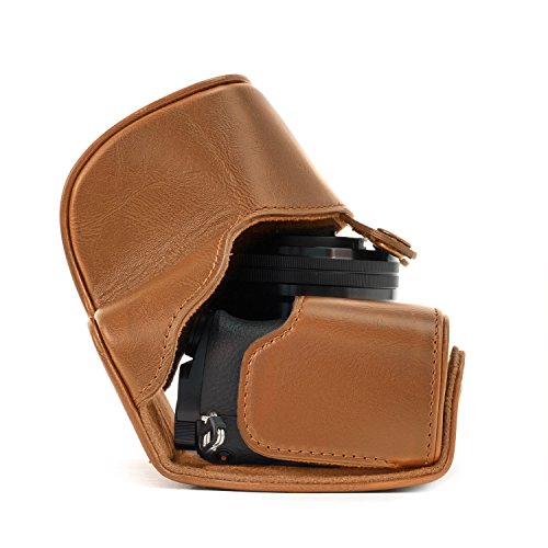 MegaGear "Ever Ready" Protective Leather Camera Case, Bag for Sony Alpha a5000 Sony a5100 with 16-50mm OSS Lens (Light Brown)