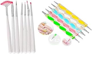 Trendy club Nail Art Brushes 3D Nail Art Painting Polish Design Kit with 15 Nail Gel Brushes, Nail Dotting Pen 5 Pieces, 12 Colours Nail Rhinestones (Multicolour)