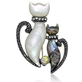 PammyJ Abalone and Crystal Double Twin Cat Brooch Pin