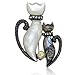 PammyJ Abalone and Crystal Double Twin Cat Brooch Pin