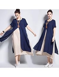 Anysize Y110 - Vestido de dos piezas de lino suave de algodón para primavera, verano, talla grande