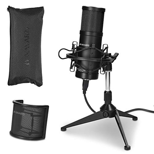 Navaris SM-01 Studio USB Kondensator Mikrofon - mit Popschutz Spinne Stativ - 25mm Kapsel - 20Hz-20kHz…