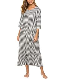 Bloggerlove - Camisón con cremallera para mujer, con bolsillos, largo a rayas, tallas S-XXL