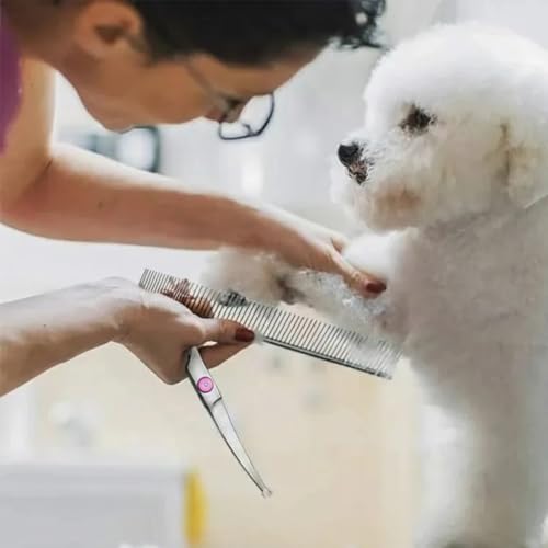 Kit Tesoura de Tosa para Cães e Gatos - Ponta Arredondada Segura para Pet - Tesoura de Tosa Ergonômica e Afiada de Aço Inox para Cortar Pelos de Animais - UpShop (Prata e Rosa)