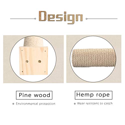 Scurrty Handcrafted Modern Cat Scratching Post with Natural Sisal Rope Wall Mounted Cat Step Made by Durable Pine Wood 3.5 x 3.5 x 10.7 inches