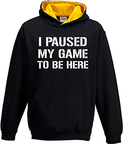 DCG PRINTWEAR I Paused My Game to Be Here Girls Boys Kids Childs Gamer Gaming Contrast Hoody Hooded Sweatshirt
