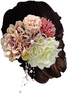 Hair Ornaments, Set of 6, Hair Accessories, High Quality Artificial Flowers, Ping Pong Mum with Pearl Shower, Kimono, Yukata, Graduation, Japanese Costume, Hakama, Coming-of-Age Ceremony, Weddings, Shichi-Go-San Case, Includes Exclusive Case