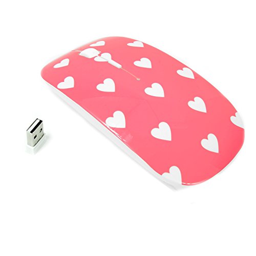 TopCase Heart-Shaped Design Pink USB Optical Wireless Mouse for MacBook (pro, air) and All Laptop + TopCase Designed Chevron Mouse Pad