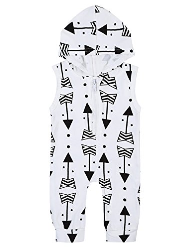 Baby Boys Sleeveless Hooded Arrow Printing Romper Jumpsuit Bodysuit with Zipper