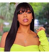 Light Yaki Black Wig with Bangs Long Synthtic Wigs for Black Women 22 Inches Yaki Straight Wig Na...