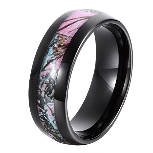 L-Ring 8MM Tungsten Wedding Ring Polished Beveled Edges with Pink Camo Inlay Comfort Fit,Size 6-14