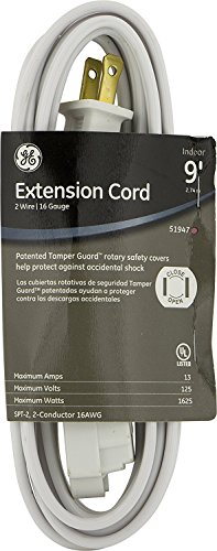 GE 9-Feet Indoor Extension Cord with Tamper Guard - White