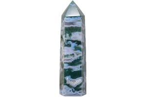 Apengshi Aquatic Agate Healing Crystal Tower 2.75-3.14" Green Water Plant Agate Natural Crystal Stone 6 Faceted Single Point Chakra