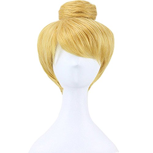 WeKen Women Cosplay Wig Short Straight with Hair Bun Synthetic Blonde