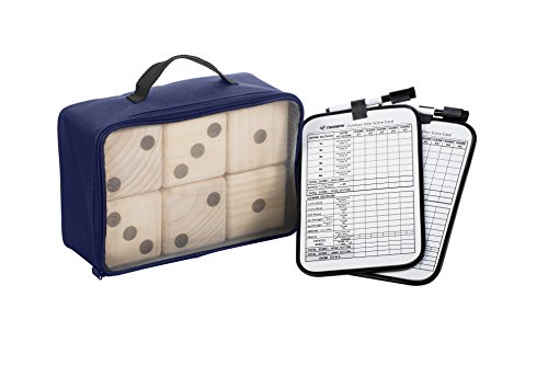 Triumph Big Roller Six Large Wooden Lawn Dice Set for Outdoor Use with Included Dry-Erase Scorecards, Markers, and Carry Bag