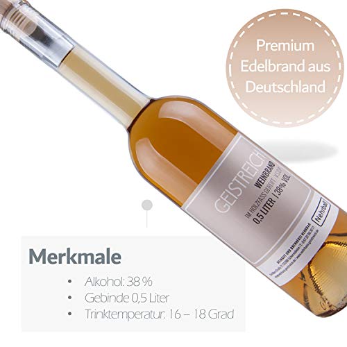 Nehrbaß - “Alter Weinbrand” im Holzfass gereift 0,5 Liter - Premium Edelbrand 38% Vol. - Schnaps aus Deutschland – Bild 6