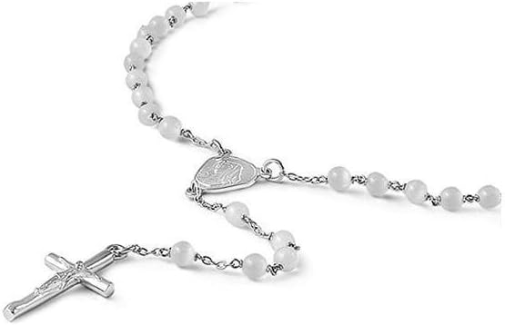 The Knot Jewelry 925 Silver Rosary Necklace White Beads 4mm