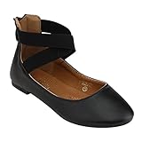 BELLA MARIE FC45 Girl's Toddler Criss Cross Elastic Ankle Strap Ballet Flats