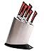 Imperial Collection IM-KST10 LG Stainless Steel Kitchen Cutlery Knife Set with Knife Block and Embossed Non-Stick Coating, 6-Piece (Red/Black)