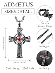 ADMETUS Black Celtic Cross Necklace Sterling Silver