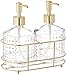Circleware Vintage Gold Hobnail Dispenser Bottle Pumps in Metal Caddy 3-Piece Set of Home Bathroom Accessories, Farmhouse Decor for Essential Oils, Lotions, Liquid Soaps, 17.5 oz, Clear