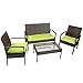 Merax 4 PC Outdoor Rattan Furniture Set Patio Wicker Cushioned Set Garden Sofa Set (Cushion Green)