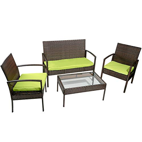 Merax 4 PC Outdoor Rattan Furniture Set Patio Wicker Cushioned Set Garden Sofa Set (Cushion Green) Merax 4 PC Outdoor Rattan Furniture Set Patio Wicker Cushioned Set Garden Sofa Set (Cushion Green)