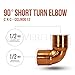 Supply Giant DDMO0012 90 Degree Short radius elbow fitting, 1/2, Copper